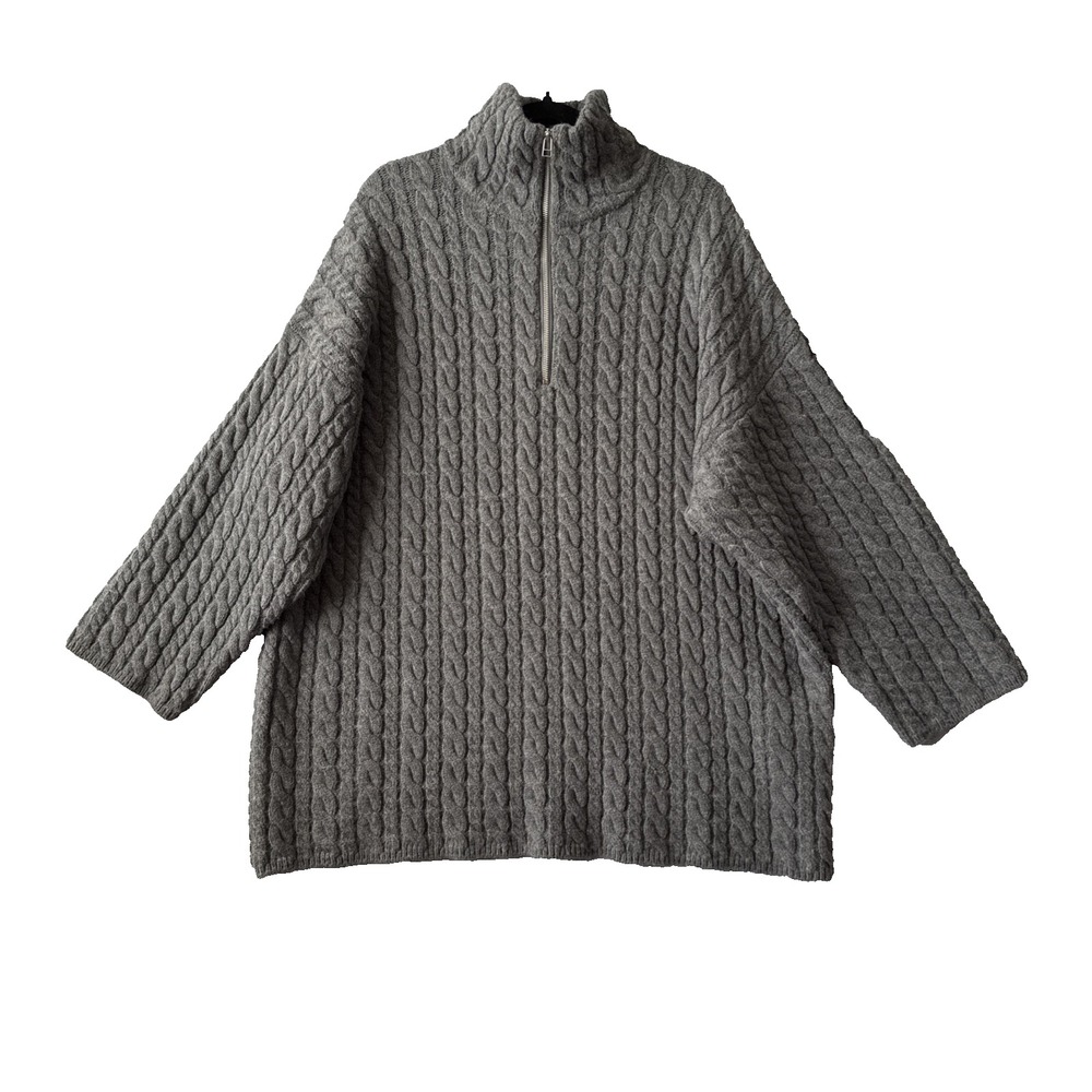 HM Grey Cable Knit Tunic Sweater S Oversized Wool Blend Slouchy Comfy Luxury